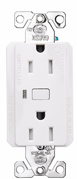EATON WFTRCR15-W-SP-L Smart Duplex Receptacle, 2 -Pole, 15 A, 120 VAC, NEMA 5-15R Socket, White [SKU: ORG4244687]