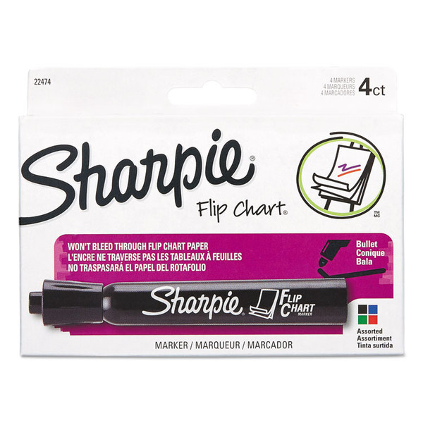 Flip Chart Marker, Broad Bullet Tip, Assorted Colors, 4/Set [SKU: SAN22474]