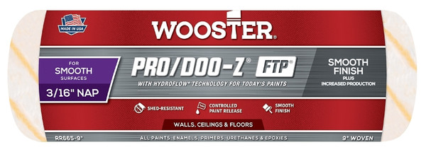 WOOSTER RR665-9 Paint Roller Cover, 3/16 in Thick Nap, 9 in L, Fabric Cover, White [SKU: ORG7608714]