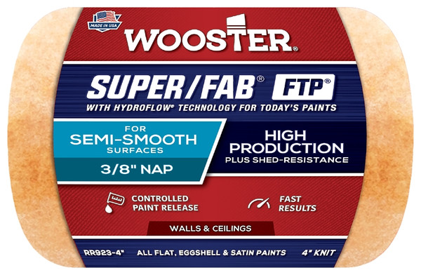 WOOSTER RR923-4 Paint Roller Cover, 3/8 in Thick Nap, 4 in L, Fabric Cover, Lager [SKU: ORG7613755]