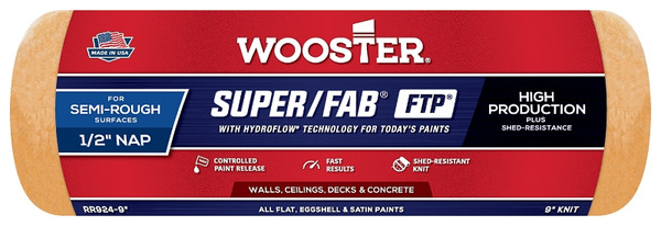WOOSTER RR924-9 Paint Roller Cover, 1/2 in Thick Nap, 9 in L, Fabric Cover, Lager [SKU: ORG7613946]