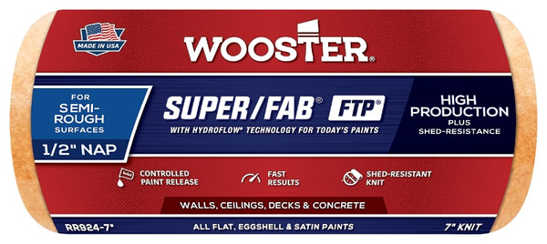 WOOSTER RR924-7 Paint Roller Cover, 1/2 in Thick Nap, 7 in L, Knit Fabric Cover, Lager [SKU: ORG7614043]