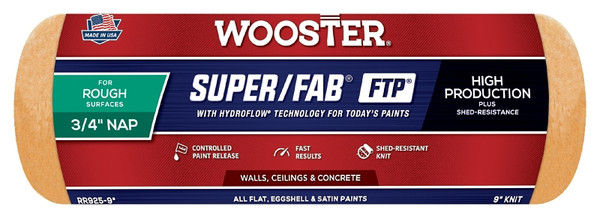 WOOSTER RR925-9 Paint Roller Cover, 3/4 in Thick Nap, 9 in L, Knit Fabric Cover, Lager [SKU: ORG7614183]