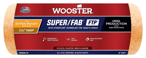 WOOSTER RR926-9 Paint Roller Cover, 1-1/4 in Thick Nap, 9 in L, Fabric Cover, Lager [SKU: ORG7614266]