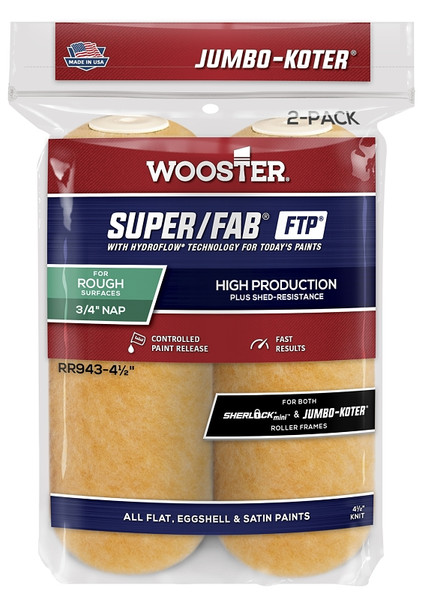 WOOSTER RR943-4 1/2 Paint Roller Cover, 3/4 in Thick Nap, 4-1/2 in L, Fabric Cover, Lager [SKU: ORG7614381]