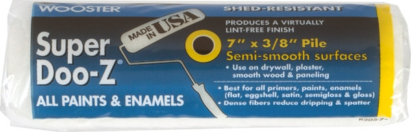 WOOSTER SUPER DOO-Z R205-7 Paint Roller Cover, 3/8 in Thick Nap, 7 in L, Woven Fabric Cover, White [SKU: ORG0783662]