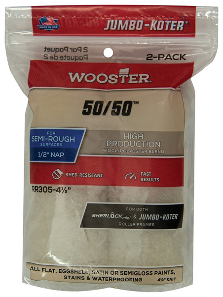 WOOSTER RR305-4 1/2 Paint Roller Cover, 1/2 in Thick Nap, 4-1/2 in L, Lambs Wool/Polyester Cover, Creamy [SKU: ORG8337461]