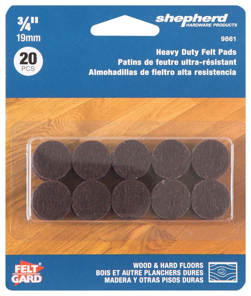 Shepherd Hardware 9861 Protective Pad, Felt, Dark Brown, 3/4 in Dia, Round [SKU: ORG8445421]