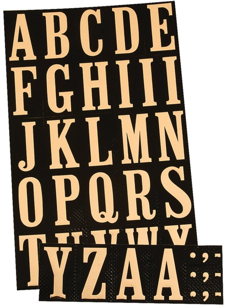 HY-KO MM-3L Packaged Letter Set, 1-3/4 in H Character, Gold Character, Black Background, Mylar [SKU: ORG0250530]