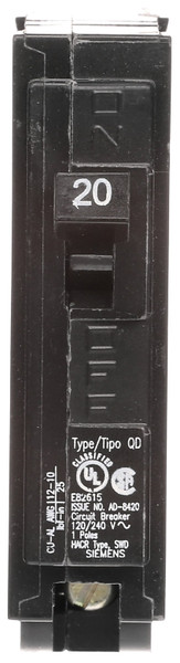Siemens D120 Circuit Breaker, Low Voltage, QD, 20 A, 1 -Pole, 120 VAC, Plug Mounting [SKU: ORG7413610]