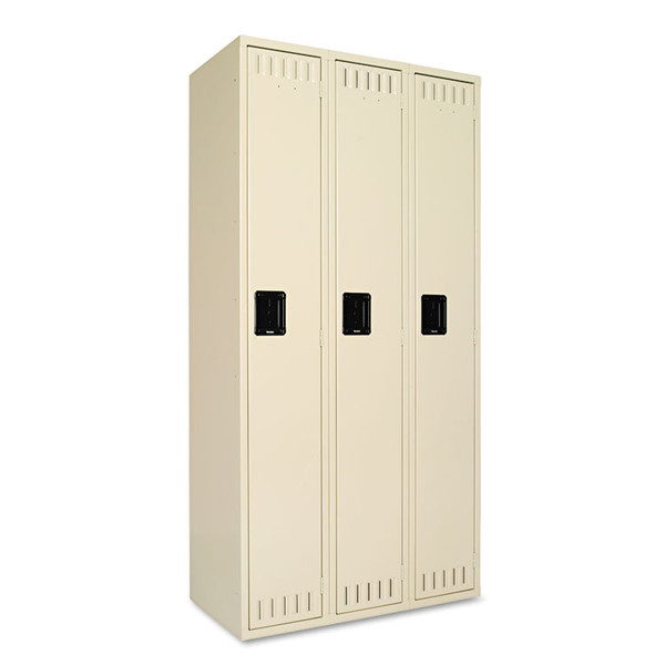 Single-Tier Locker, Three Lockers with Hat Shelves and Coat Rods, 36w x 18d x 72h, Sand [SKU: TNNSTS121872CSD]