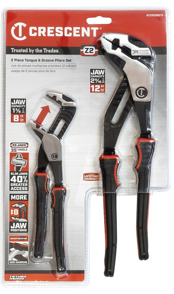 Crescent Z2 K9 Series RTZ2CGSET2 Tongue and Groove Plier Set, 2-Piece, Alloy Steel, Black/Rawhide, Polished [SKU: ORG0075143]