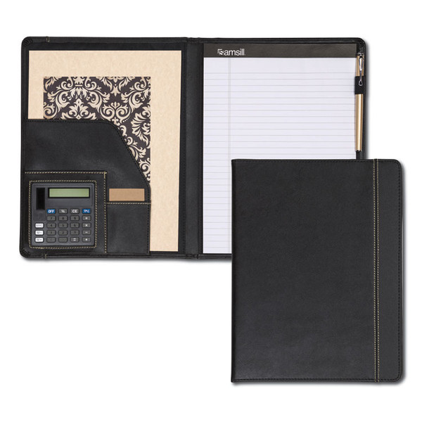 Slimline Padfolio, Leather-Look/Faux Reptile Trim, Writing Pad, Black [SKU: SAM71220]