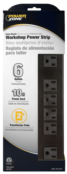 PowerZone OR801120 Power Outlet Strip, 6 -Socket, 15 A, 125 V [SKU: ORG7962657]
