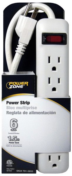 PowerZone OR801118 Power Outlet Strip, Straight Plug, 6 -Socket, 15 A, 125 V [SKU: ORG7915655]