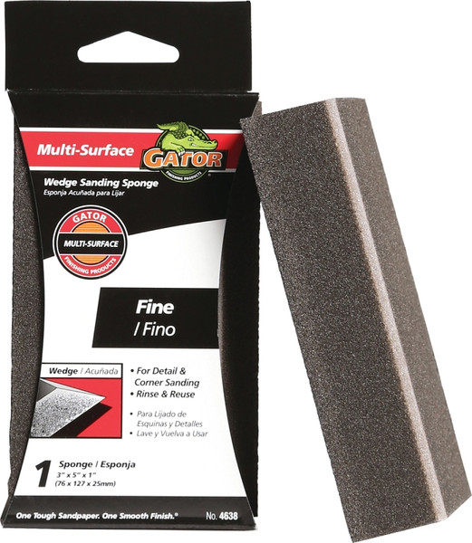 Gator 4638 Sanding Sponge, 5 in L, 2-1/2 in W, Fine, Aluminum Oxide Abrasive [SKU: ORG9637026]