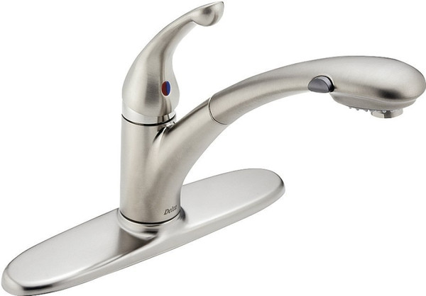 DELTA Signature 470-AR-DST Kitchen Faucet, 1.8 gpm, 1-Faucet Handle, Ceramic, Arctic Stainless Steel, Deck Mounting [SKU: ORG1792068]