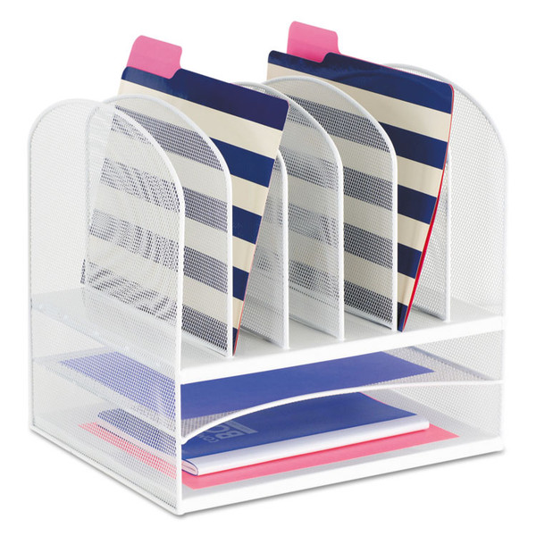 Onyx Mesh Desk Organizer with Two Horizontal and Six Upright Sections, Letter Size Files, 13.25" x 11.5" x 13", White [SKU: SAF3255WH]
