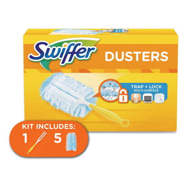 Dusters Starter Kit, Dust Lock Fiber, 6" Handle, Blue/Yellow [SKU: PGC11804KT]