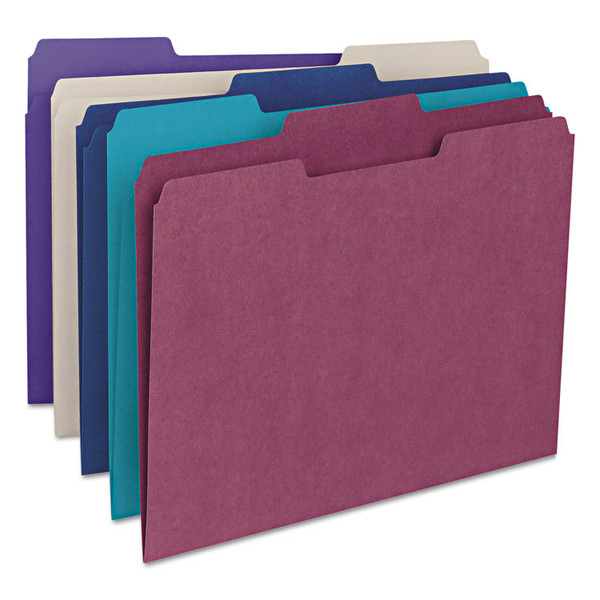 Colored File Folders, 1/3-Cut Tabs: Assorted, Letter Size, 0.75" Expansion, Assorted: Gray/Maroon/Navy/Purple/Teal, 100/Box [SKU: SMD11948]