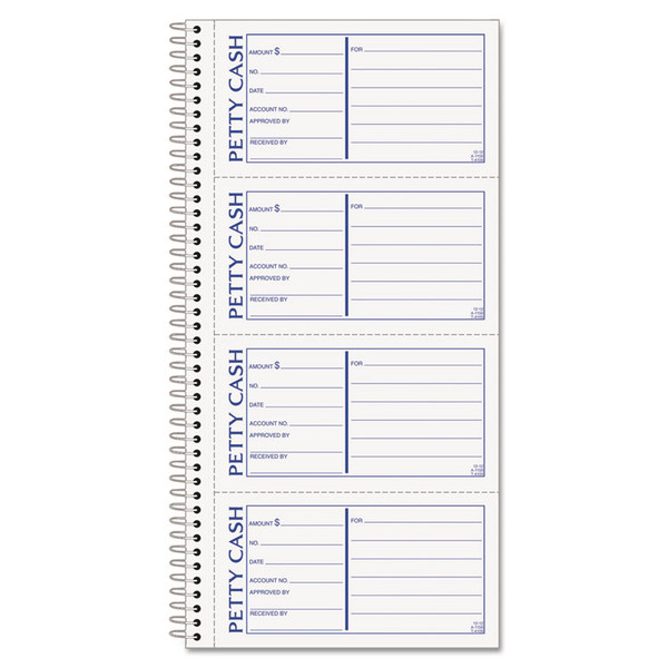 Petty Cash Receipt Book, Two-Part Carbonless, 5 x 2.75, 4 Forms/Sheet, 200 Forms Total [SKU: TOP4109]