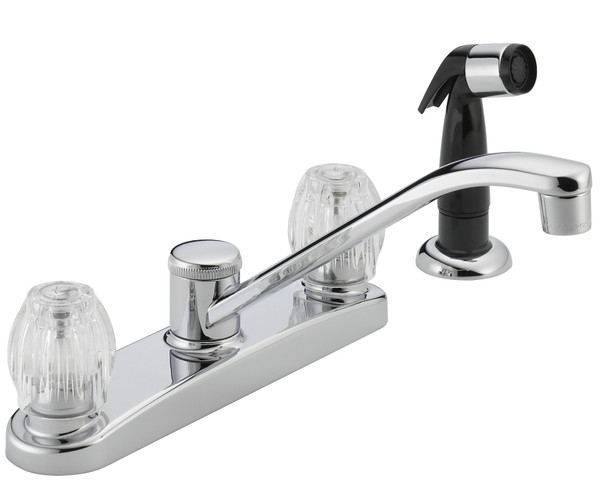 DELTA P225LF Kitchen Faucet with Side Sprayer, 1.8 gpm, 2-Faucet Handle, Chrome Plated, Deck Mounting, Knob Handle [SKU: ORG3025855]