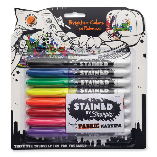 Stained Fabric Markers, Medium Brush Tip, Assorted Colors, 8/Pack [SKU: SAN1779005]