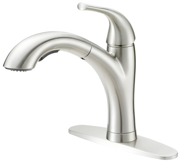 Boston Harbor Pull-Out Kitchen Faucet, 1.8 gpm, 1-Faucet Handle, 1, 3-Faucet Hole, Metal/Plastic, Stainless Steel [SKU: ORG1351832]