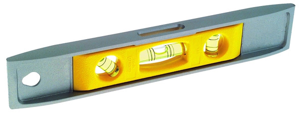 STANLEY 42-465 Torpedo Level, 9 in L, 3-Vial, 1-Hang Hole, Magnetic, Aluminum, Silver/Yellow [SKU: ORG6504286]