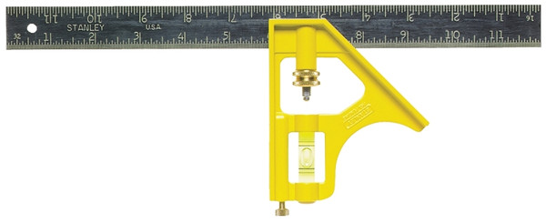 STANLEY 46-123 Combination Square, 12 in L Blade, SAE Graduation, Steel Blade [SKU: ORG6504856]
