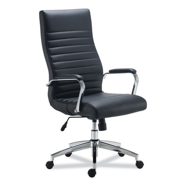 Alera Eddleston Leather Manager Chair, Supports Up to 275 lb, Black Seat/Back, Chrome Base [SKU: ALEED41B19]