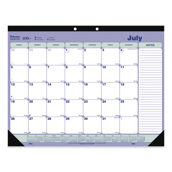 Academic Monthly Desk Pad Calendar, 21.25 x 16, White/Blue/Green, Black Binding/Corners, 13-Month (July-July): 2023 to 2024 [SKU: REDCA181731]