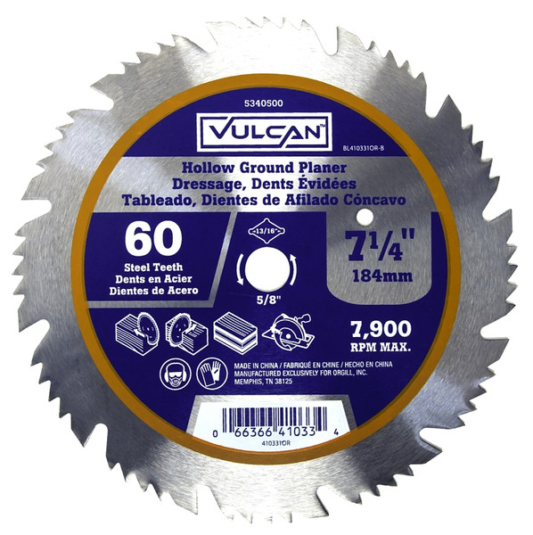 Vulcan 410331OR Circular Saw Blade, 7-1/4 in Dia, 5/8 and 13/16 Diamond in Arbor [SKU: ORG5340500]
