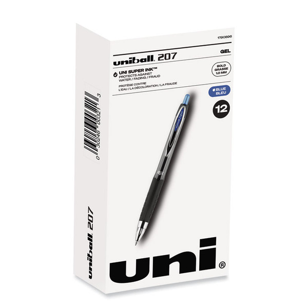 Signo 207 Gel Pen, Retractable, Bold 1 mm, Blue Ink, Black/Blue Barrel, Dozen [SKU: UBC1790896]