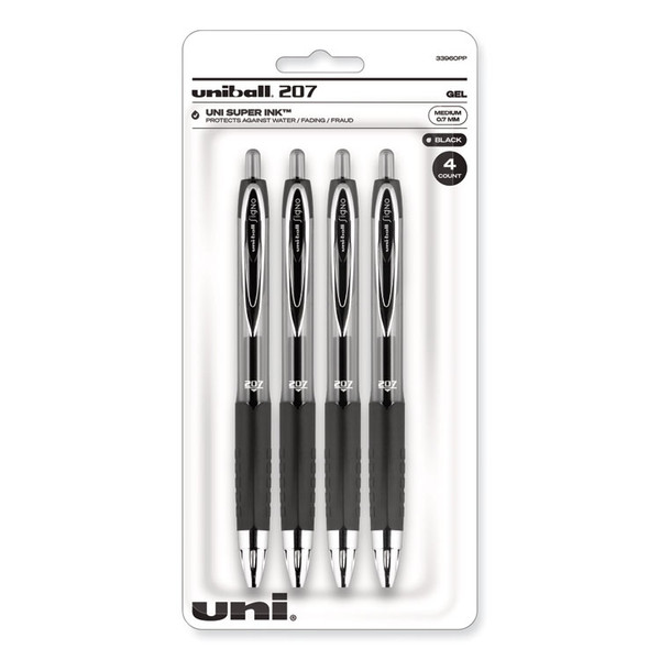 Signo 207 Gel Pen, Retractable, Medium 0.7 mm, Black Ink, Translucent Black Barrel, 4/Pack [SKU: UBC33960PP]