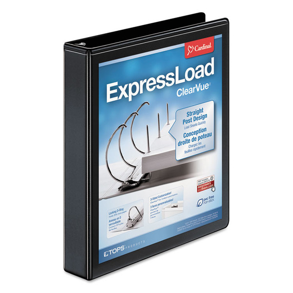 ExpressLoad ClearVue Locking D-Ring Binder, 3 Rings, 1.5" Capacity, 11 x 8.5, Black [SKU: CRD49111]
