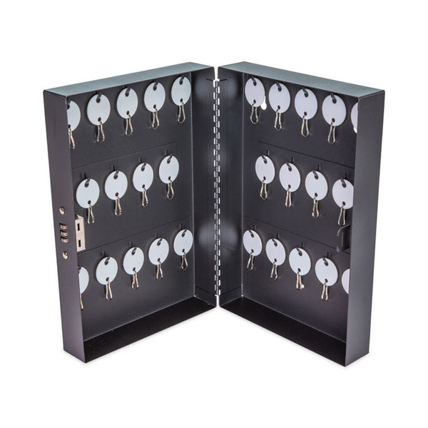 Combination Lockable Key Cabinet, 28-Key, Metal, Black, 7.75 x 3.25 x 11.5 [SKU: CNK500127]