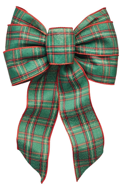 Holidaytrims 6156 Gift Bow, 8-1/2 x 14 in, Hand Tied Design, Cloth, Beige/Green/Red [SKU: ORG2241412]