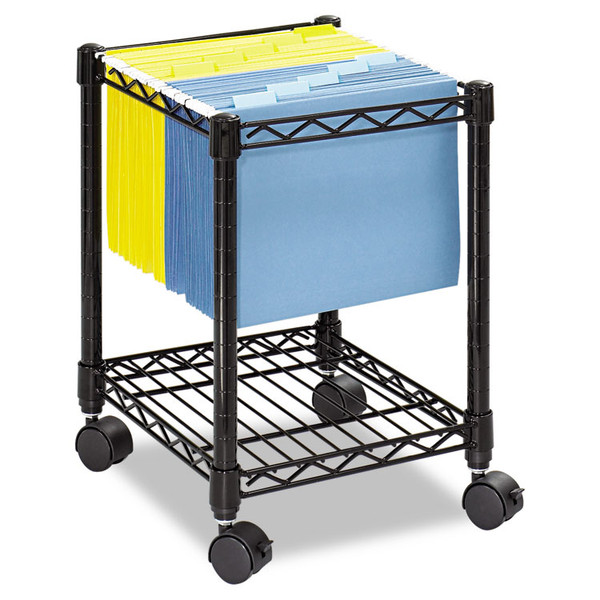 Compact Mobile Wire File Cart, Metal, 1 Shelf, 1 Bin, 15.5" x 14" x 19.75", Black [SKU: SAF5277BL]