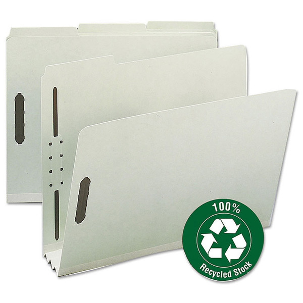 Recycled Pressboard Fastener Folders, 3" Expansion, 2 Fasteners, Letter Size, Gray-Green Exterior, 25/Box [SKU: SMD15005]