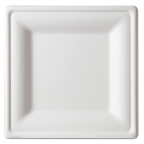 Renewable and Compostable Square Sugarcane Plates, Large, Natural White, 50/Pack, 5 Packs/Carton [SKU: ECOEPP023]