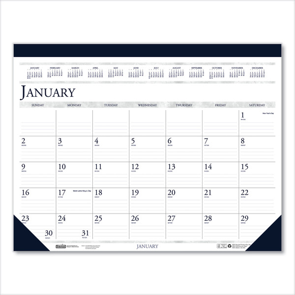 Recycled Two-Color Perforated Monthly Desk Pad Calendar, 18.5 x 13, Blue Binding/Corners, 12-Month (Jan-Dec): 2024 [SKU: HOD1506]