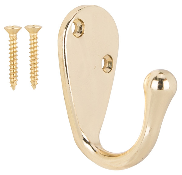 ProSource H63PB-PS Coat and Hat Hook, 22 lb, 1-Hook, 1-1/8 in Opening, Zinc, Brass [SKU: ORG2372894]