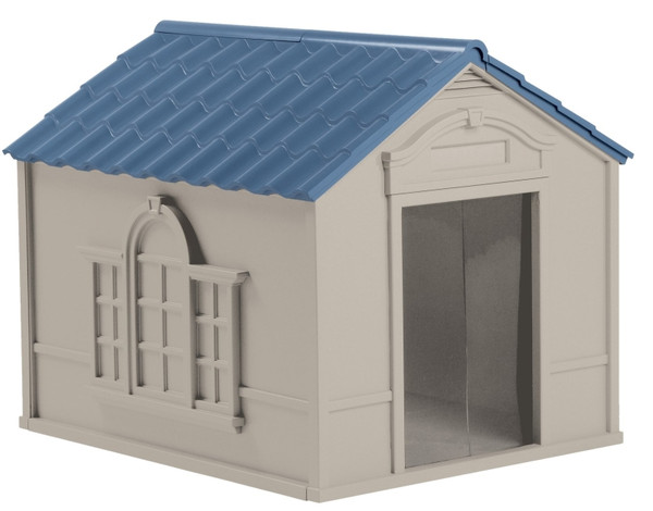 Suncast DH350 Dog House, 38-1/2 in OAL, 33 in OAW, 32 in OAH, Resin, Blue/Taupe [SKU: ORG0282053]