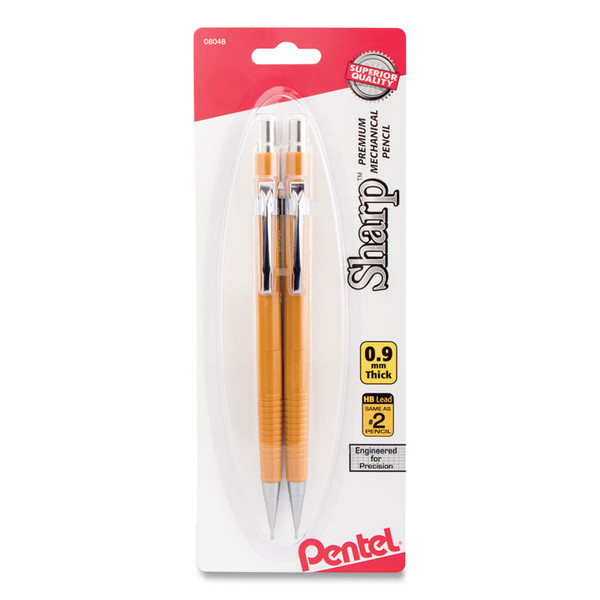 Sharp Mechanical Pencil, 0.9 mm, HB (#2.5), Black Lead, Yellow Barrel, 2/Pack [SKU: PENP209BP2K6]