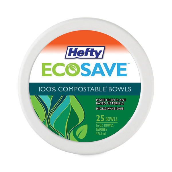 ECOSAVE Tableware, Bowl, Bagasse, 16 oz, White, 25/Pack [SKU: RFPD71625PK]