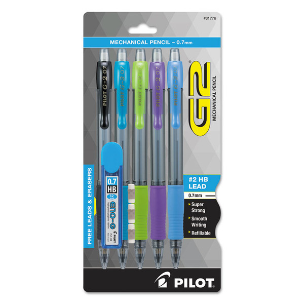 G2 Mechanical Pencil, 0.7 mm, HB (#2.5), Black Lead, Assorted Barrel Colors, 5/Pack [SKU: PIL31776]