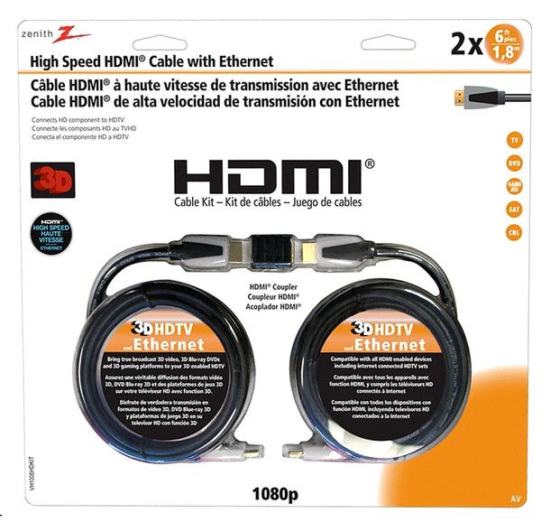 Zenith VH1006HDKIT HDMI Cable Kit, Black Sheath, 6 ft L [SKU: ORG6354419]