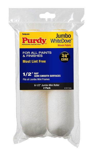 Purdy White Dove 14G626013 Jumbo Mini Roller Cover, 1/2 in Thick Nap, 6-1/2 in L, Dralon Fabric Cover [SKU: ORG0179309]