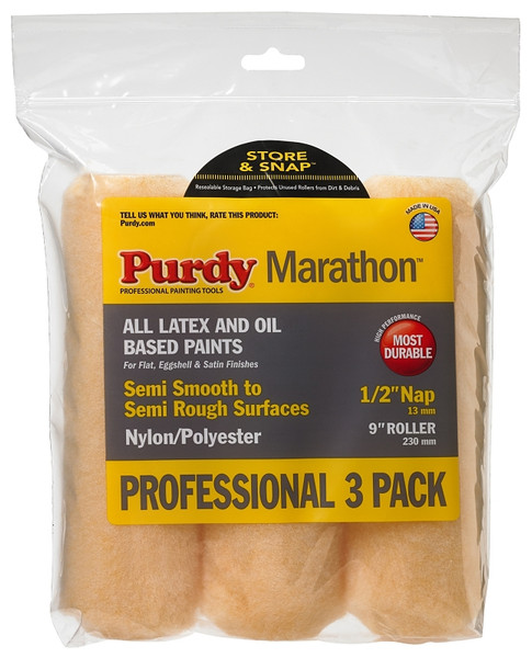 Purdy Marathon 14F861100 Paint Roller Cover, 1/2 in Thick Nap, 9 in L, Nylon/Polyester Cover [SKU: ORG3043759]